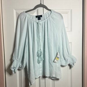 Karen Kane Pale Blue Blouse with Tassels size M